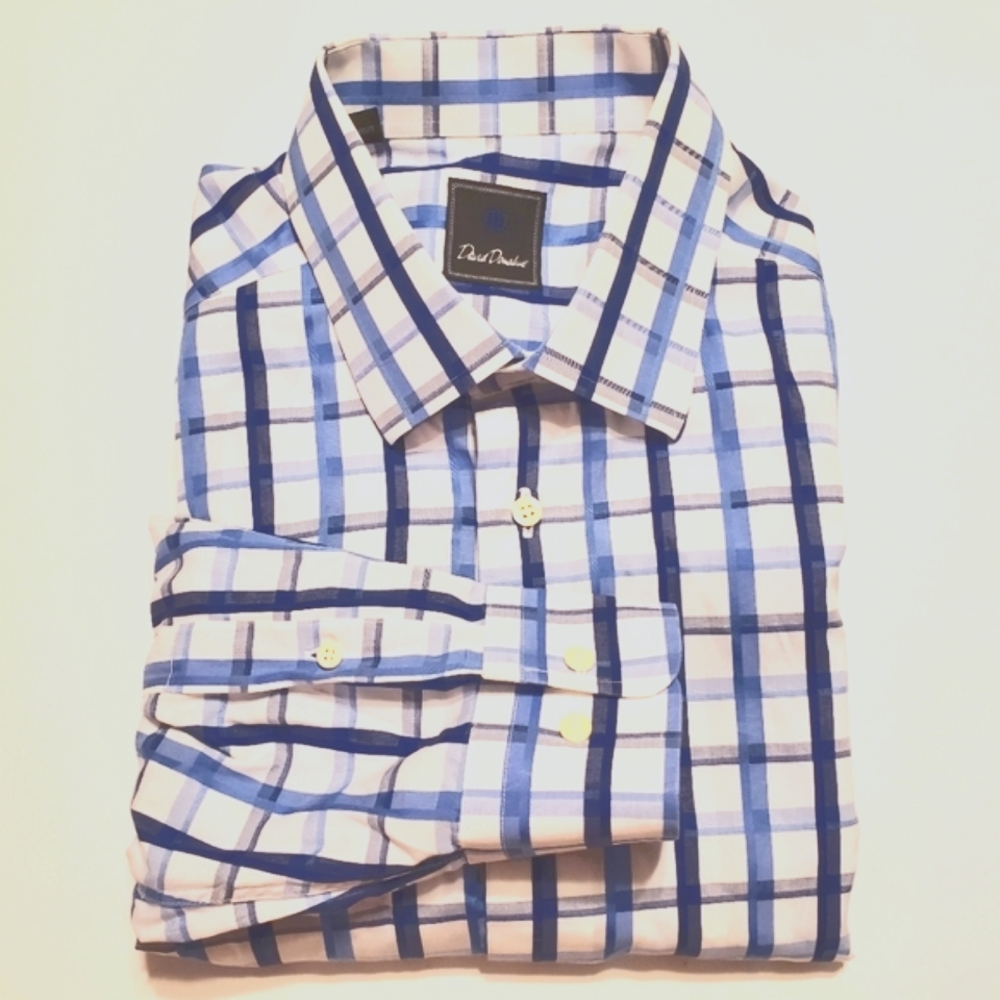 David Donahue Blue Check Dress Shirt